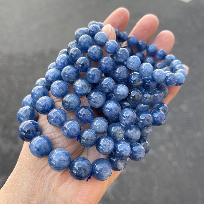 5A Natural Brazilian Blue Crystal Round Bead Bracelet for Men & Women - High-End Feel Jewelry Accessory.