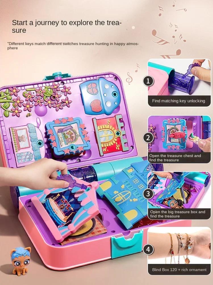 Playing House Games Lucky Treasure Box-Girl Surprise Blind Box with Music Pagoda Demolition DIY Jewelry Magic Book Children Toys