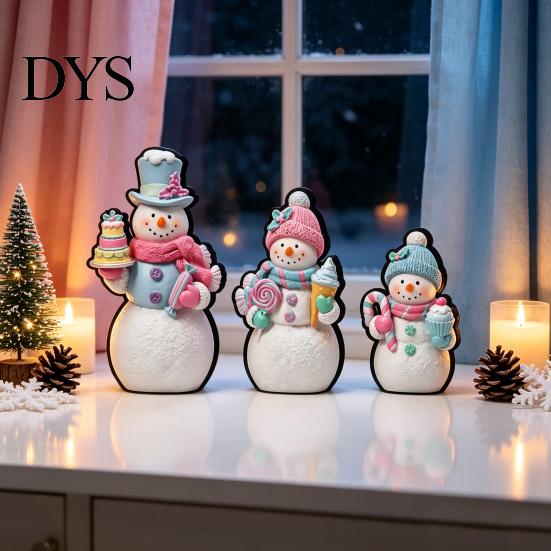 Christmas Wood Desktop Decor 3Pcs Wooden Tabletop Decor, Cute Snowman Gingerbread Man Figurines, Gift for Home Table Centerpiece, Rustic Ornaments