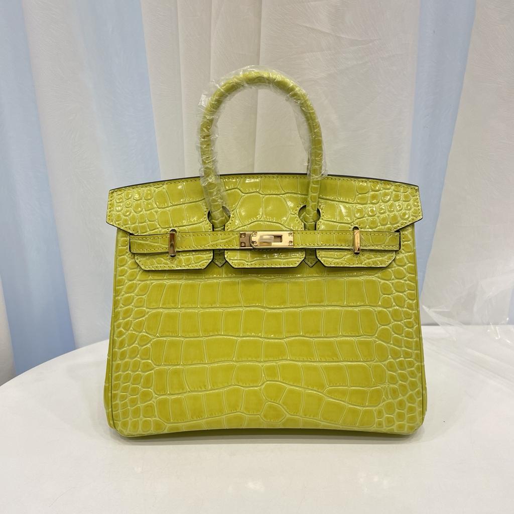 New Top-grain Cowhide Crocodile Pattern Women's Full Pair Version Shoulder Strap Version Handbag Lock Solid Color Women's Bag