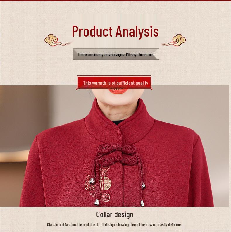 Autumn Outerwear: Tang Suit Top, Knitted Cardigan, and Fleece-Lined Winter Clothes for Middle-Aged and Elderly Women