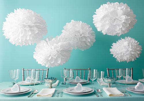 Paper Pompom Flower Ball, White 15cm 1pc