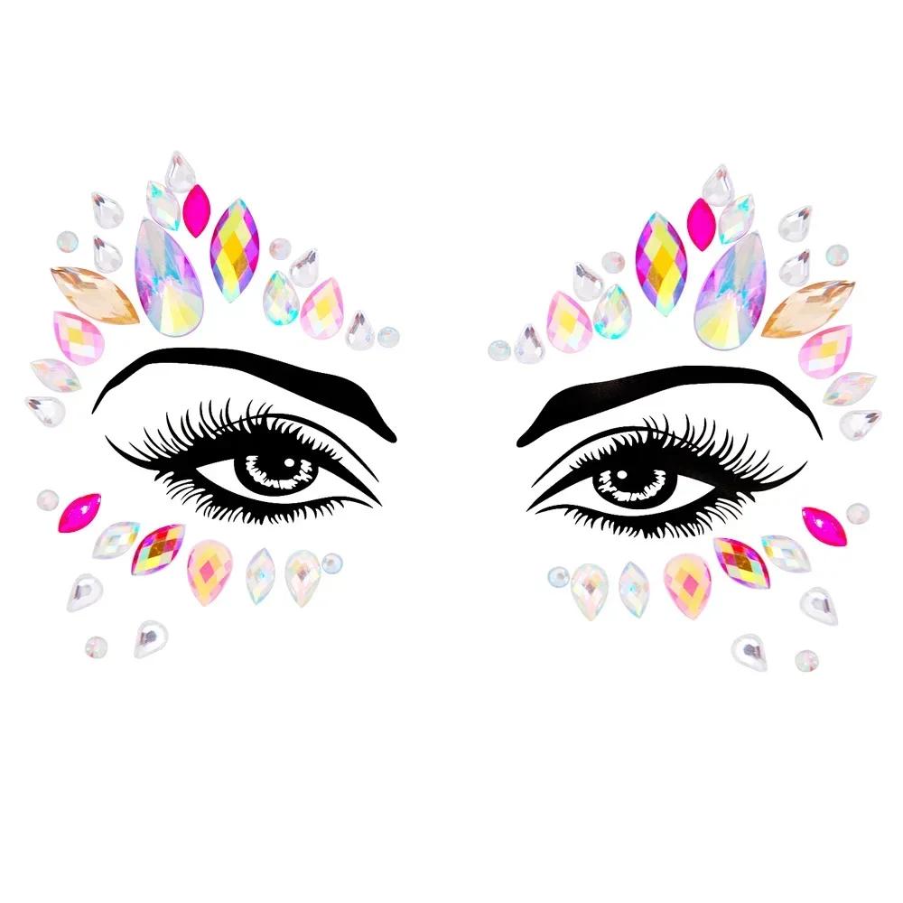 Body Art Rhinestones Stickers Crystal Face Jewels Make Up Festival Face Gems Glitter Face Tattoos For Festival Party Dressing Up