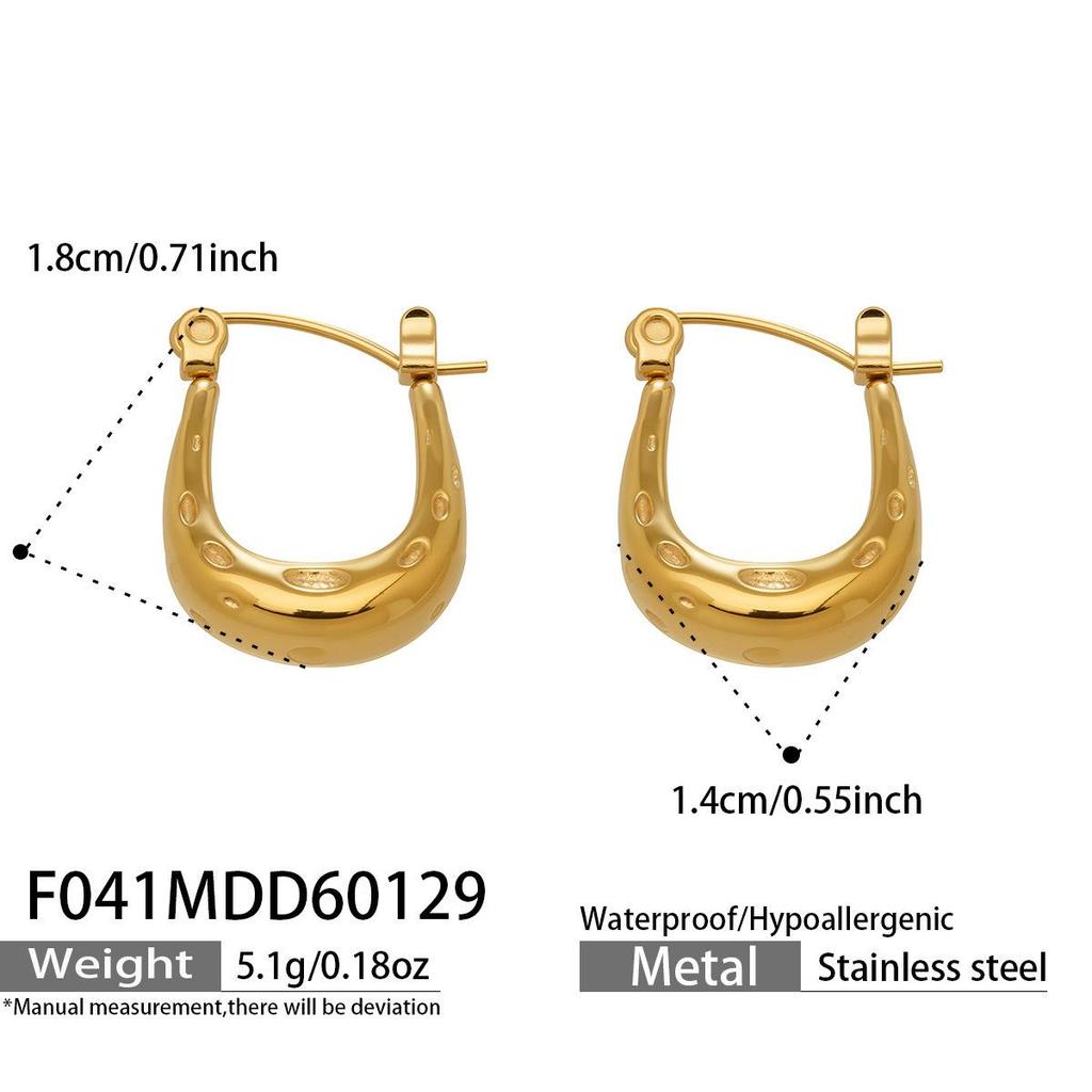 European Minimalist Geometric U-Shaped Handbag Earrings, 18K Gold-Plated Stainless Steel, Light Luxury Design.