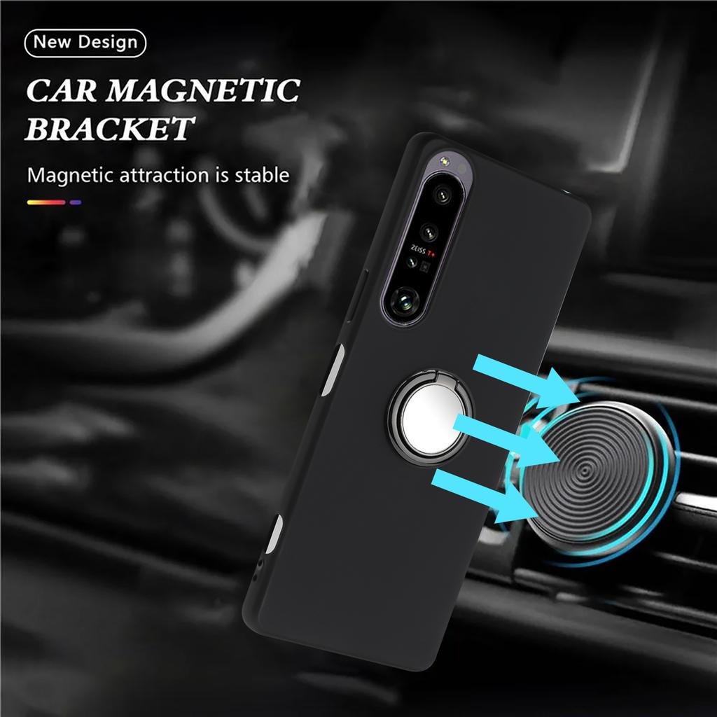 Soft TPU Back Cover for Sony Xperia 1 IV 5G Matte Anti-fall Phone Case with Ring Kickstand