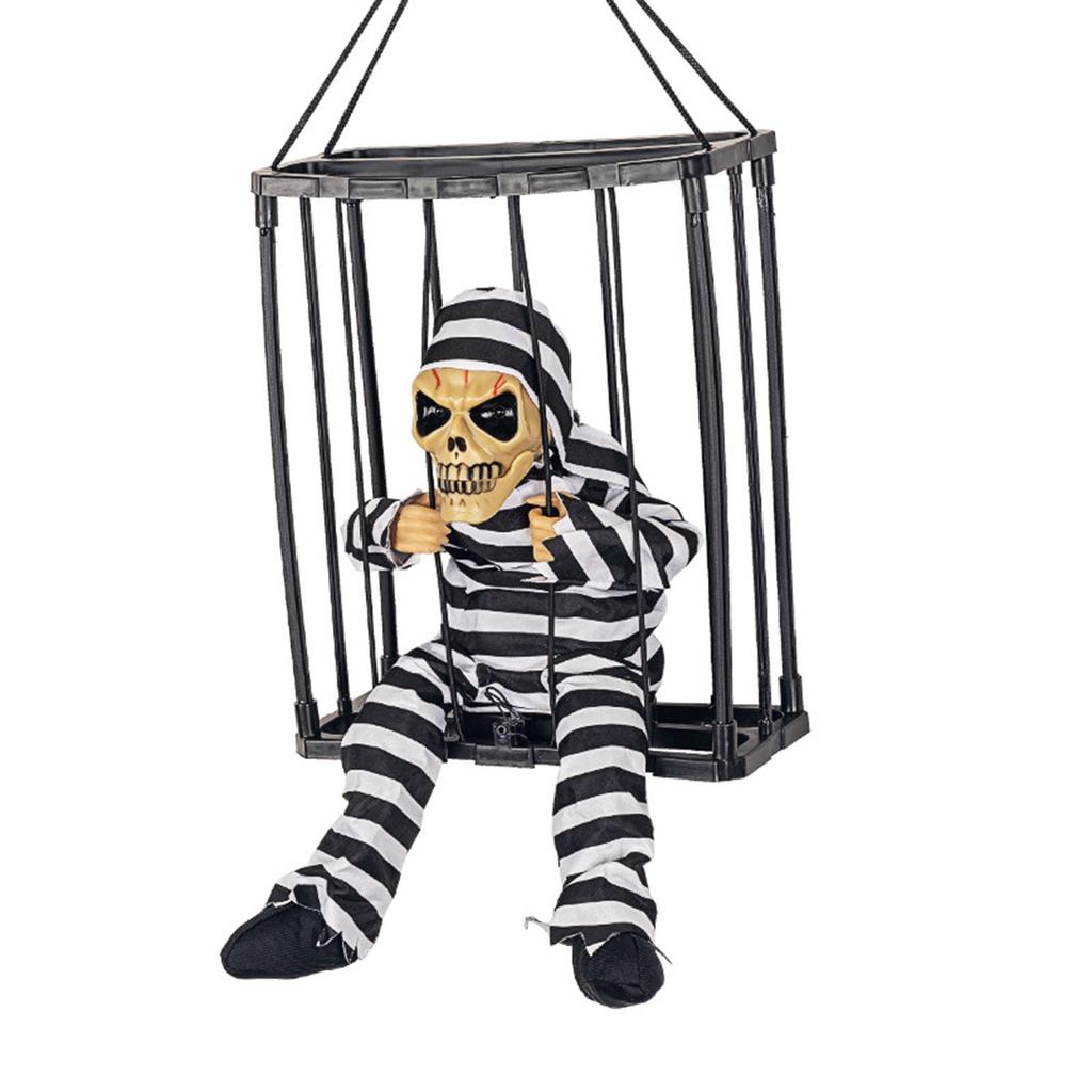 Scary Skull Cage Prisoner Haunted House Decor Spooky Hanging Ghost Screaming All Hallow Day Prop wit
