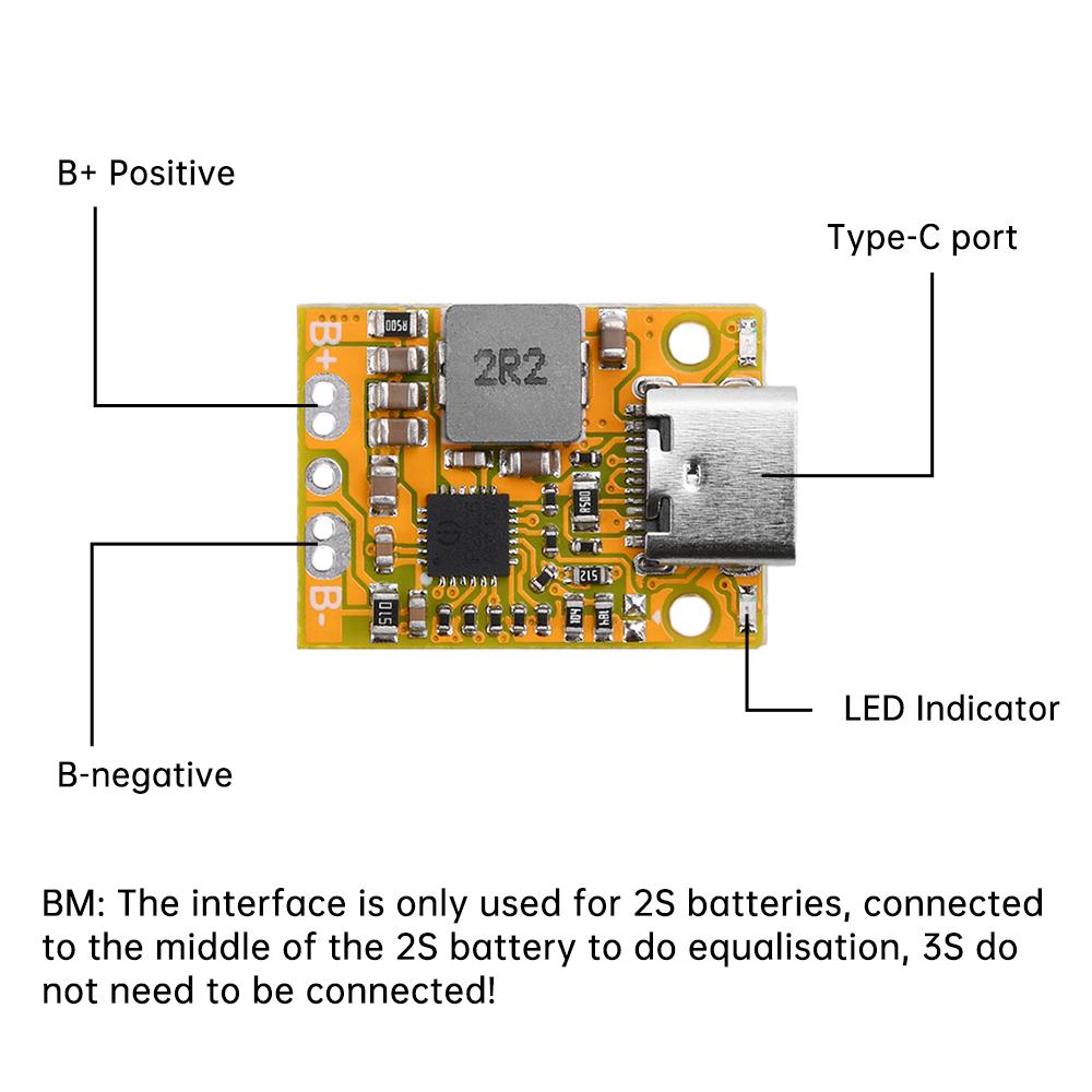 2S 3S Charging Module Mini Lithium-ion Battery Type C Interface Support QC Fast Charging With Charging Indicator Light