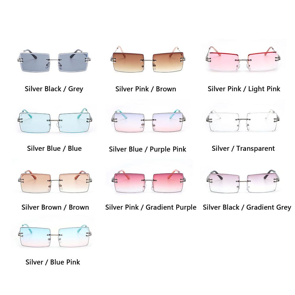 Retro Fashion Sunglasses Frameless Rectangle Gradient UV400 Women Summer Travel Metal Rimless