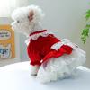 Small Medium Dog Lightweight Velvet Tulle Dress Puppy Cat Christmas Costume Girl Princess Clothes with Bow (Medium, Red)