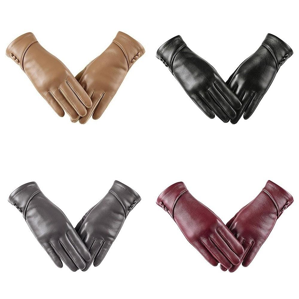 PU Full Finger Mittens Button  Gloves Fashion Women Leather Gloves  Ladies