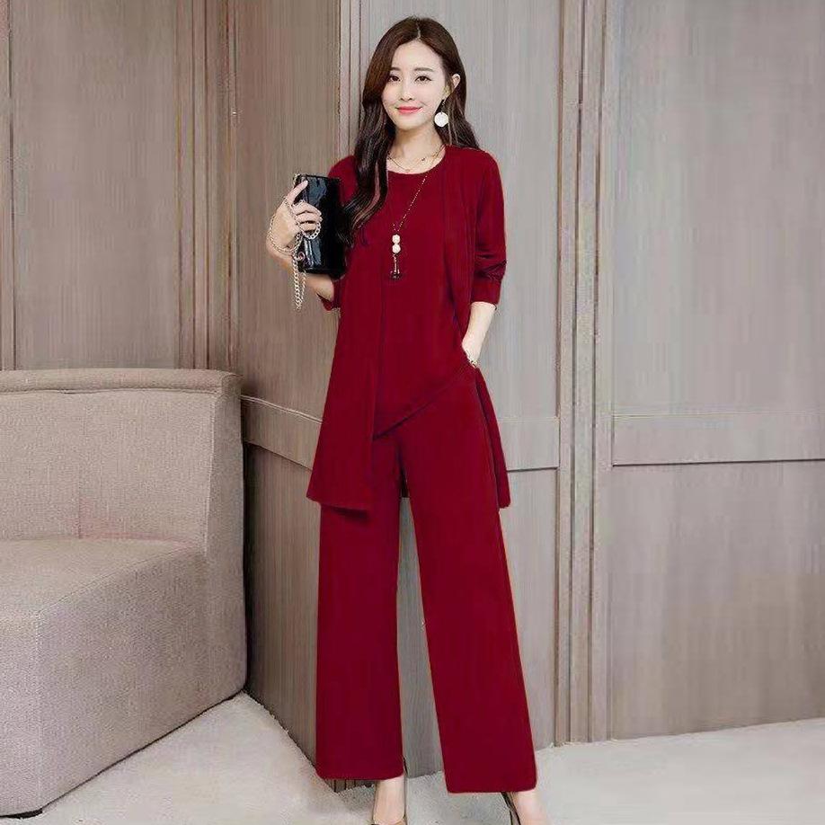 Elegant Three-Piece Set Spring Autumn Loose Fit Wide Tatty Fashionable Age-Reducing Plus Size Women's Suit
