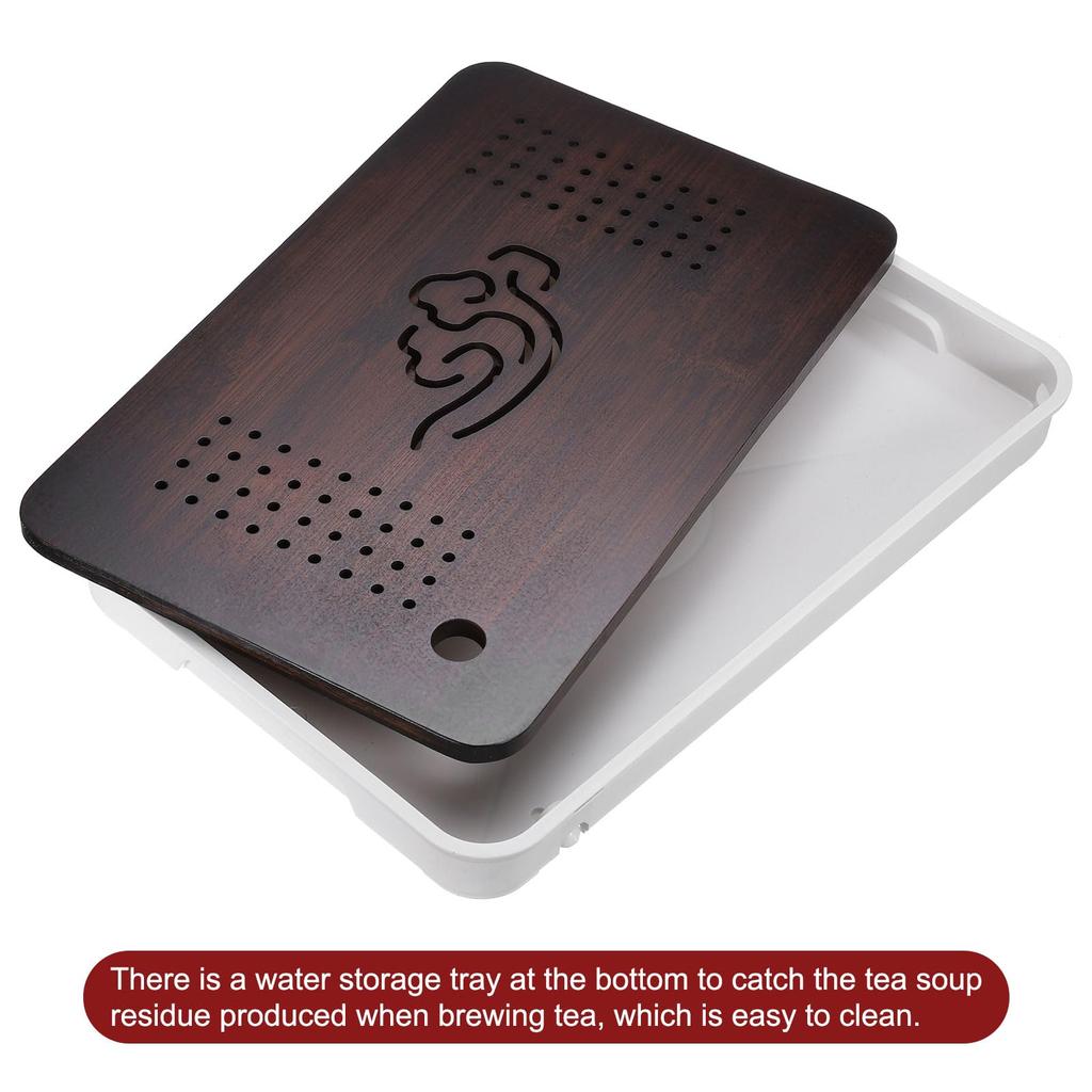 Uxcell Bamboo Chinese Gong Fu Tea Tray, 14.4" Lucky Cloud Pattern, Bamboo Tea Table Furniture with Vintage Tea and Water Storage Box, Perfect for Tea
