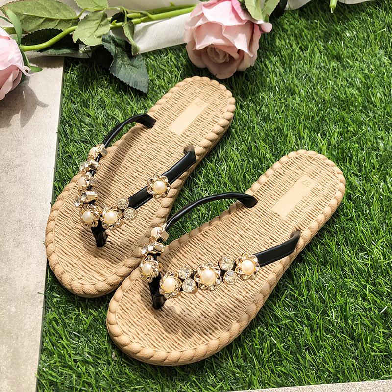 

Тапочки женские повседневные летние сандалии шлёпанцы шлепанцы с плоской подошвой и стразами тапочки с клипсой на носке женская обувь элегантная женская обувь 40