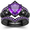 Set di Anelli di Fidanzamento Teschio Fiore Rosa Nero Gotico Zircone Cristallo Cuore Rosso Viola Regalo per Anniversario Festa della Mamma Gioielli