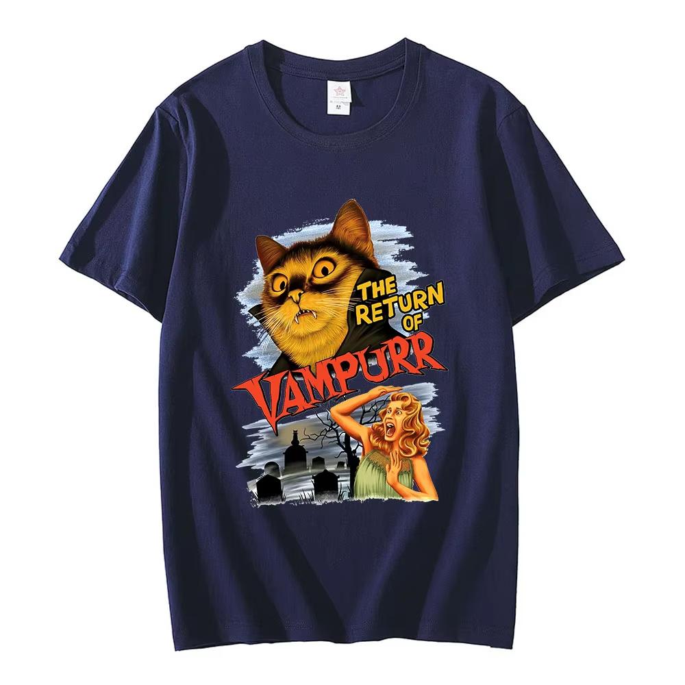 Funny Cat The Return of Vampurr Graphic T-shirt Women Cotton Short Sleeve Horror Halloween T Shirt Casual Clothing T-shirts Tops
