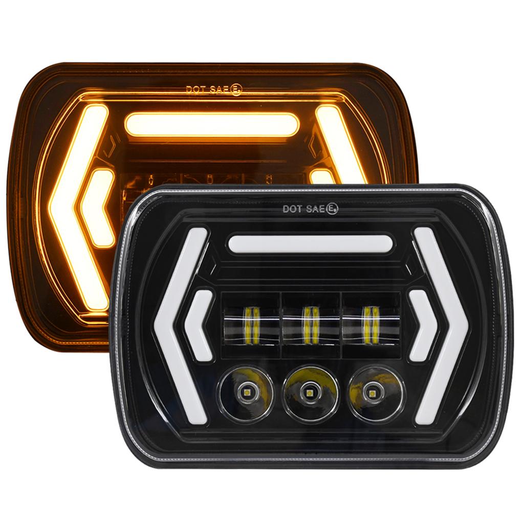 2 Pack 7inch Car LED Headlights 5x7 7x6 Inch Headlamp with White High/Low Beam DRL Amber Turn Signal