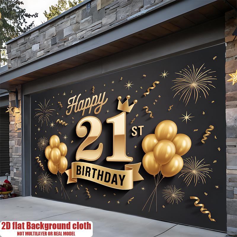 1pc Birthday 21st Gift Box Photo Booth Hanging Banner Golden Polyester