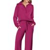 Women's 2 Piece Outfits Casual Lapel Half Zip Sweatshirts And Wide Leg Pants Tracksuit Sets