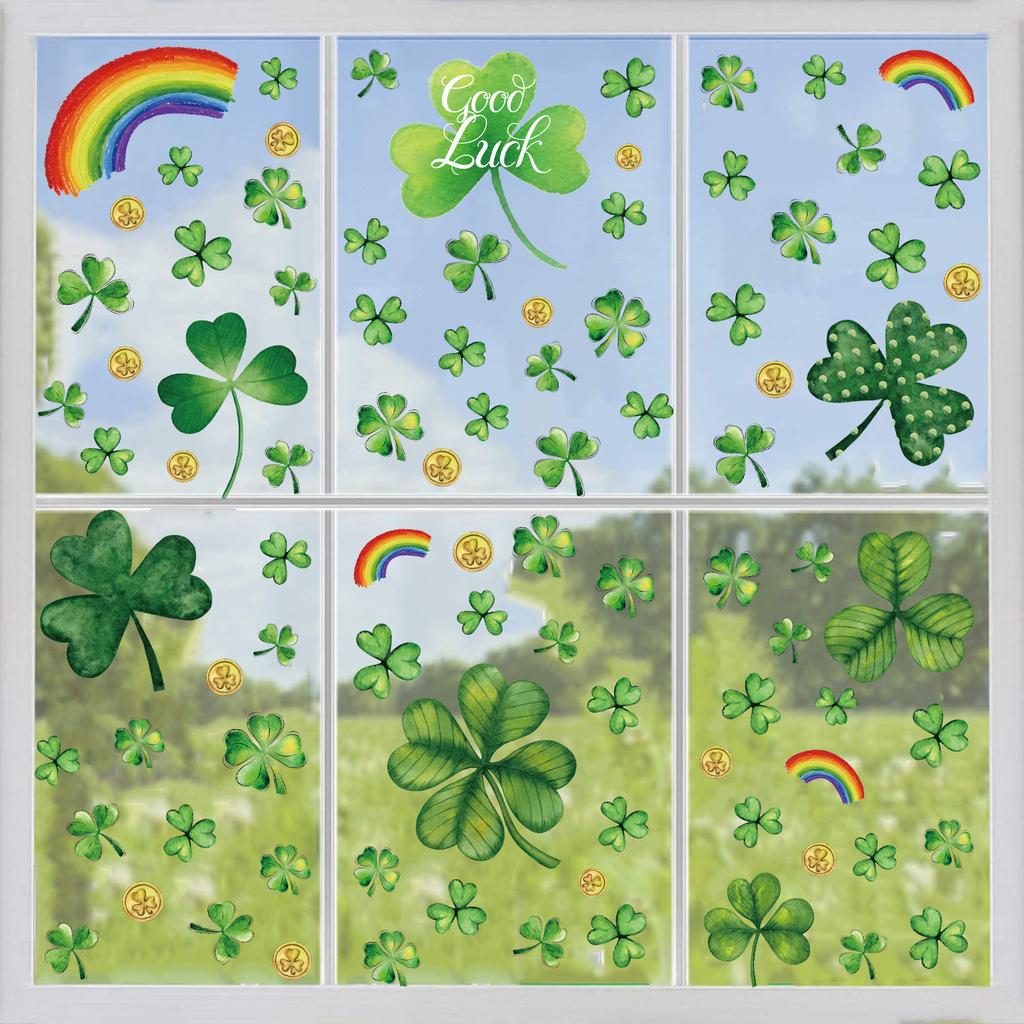 8PCS/ Set PVC Shamrocks Window Stickers Waterproof Static Cling for Window Glass Door Mirror St Patricks Day Decoration Sticker