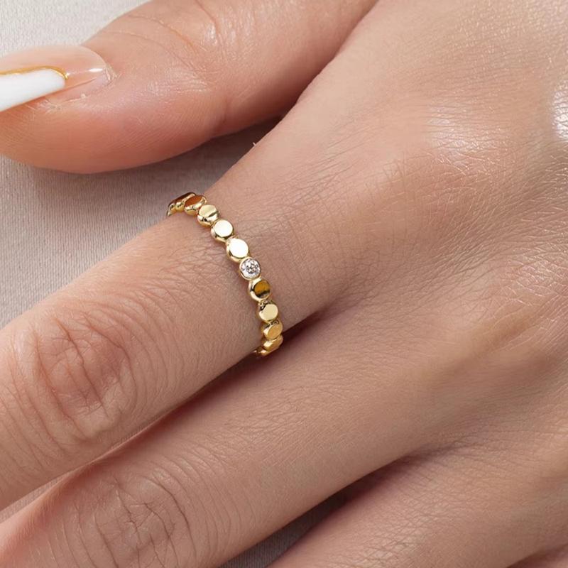 Minialist Beaded Gold Color Ring for Women Thin Band Stackable Party Daily Simple Versatile with CZ Dainty Finger Jewelry