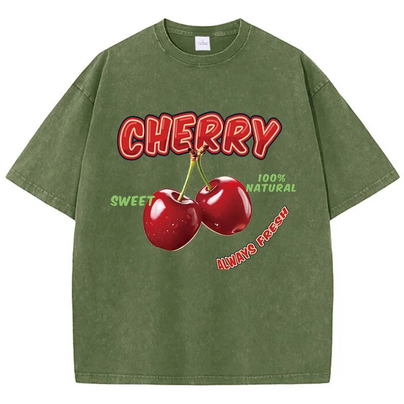 T-shirts Lavés Femme Rue Cerise Douce Aways Impression Fraîche Manches Courtes Confortables Coton Oversize Hauts Vêtements d'Été