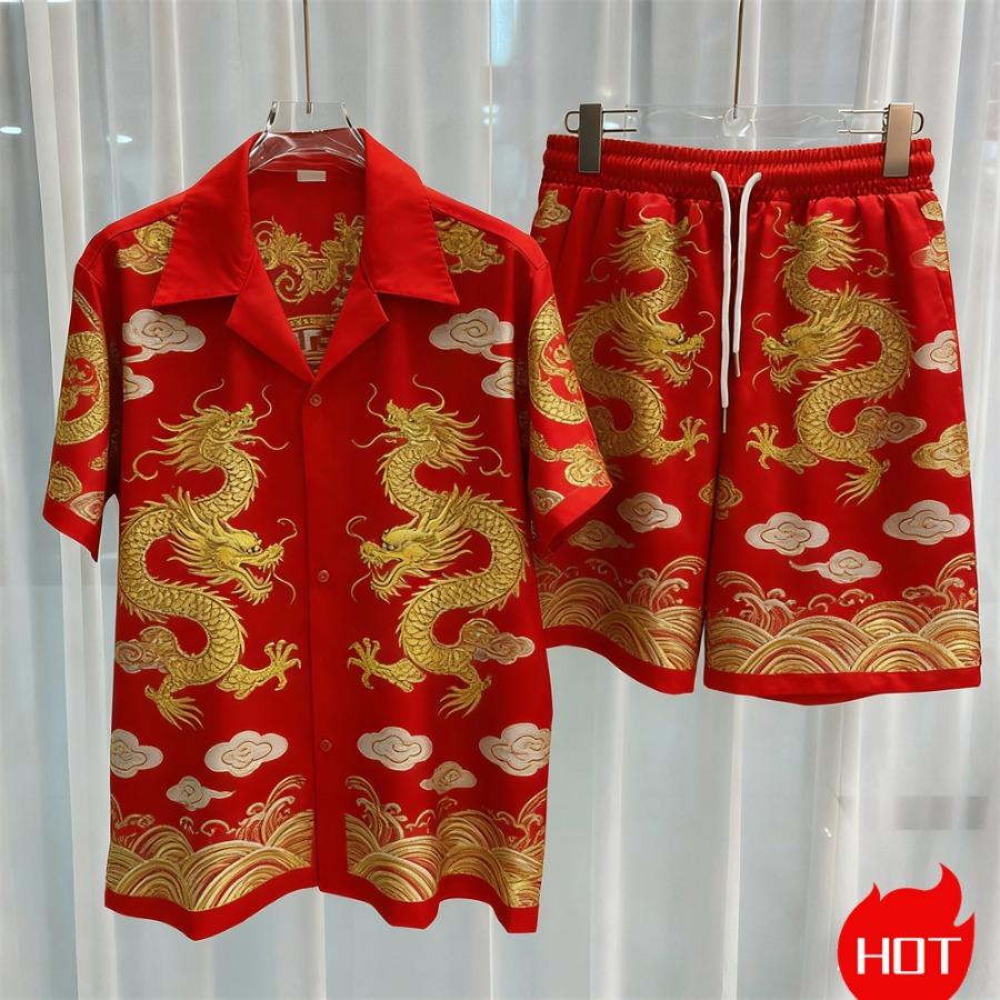 Digital Print Men's Fashion Two-Piece Shorts Set High-Quality Summer Loose Comfortable Short-Sleeve Shirt