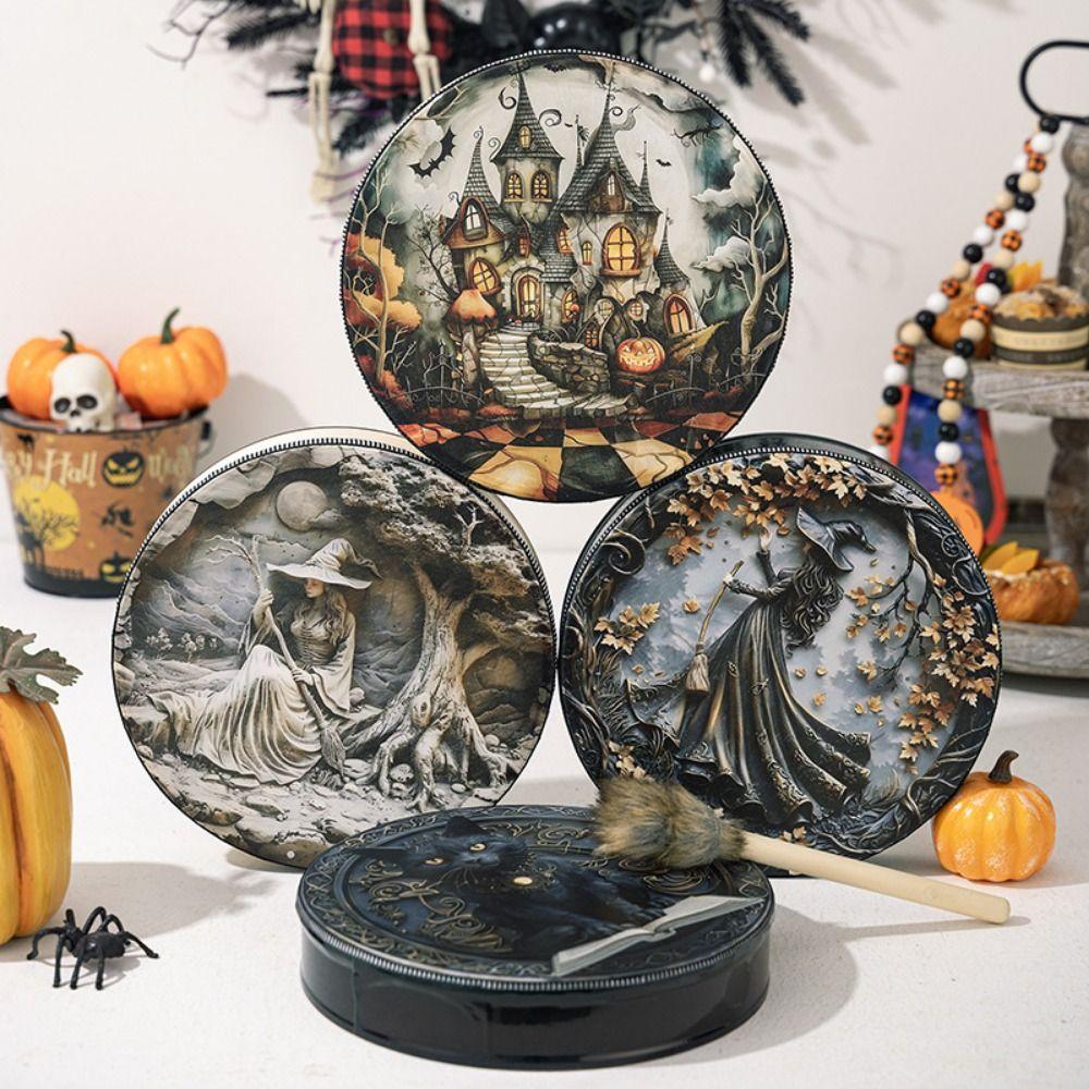 

Witch Castle Halloween Decorative Drums with Drum Stick Hand Drum Halloween