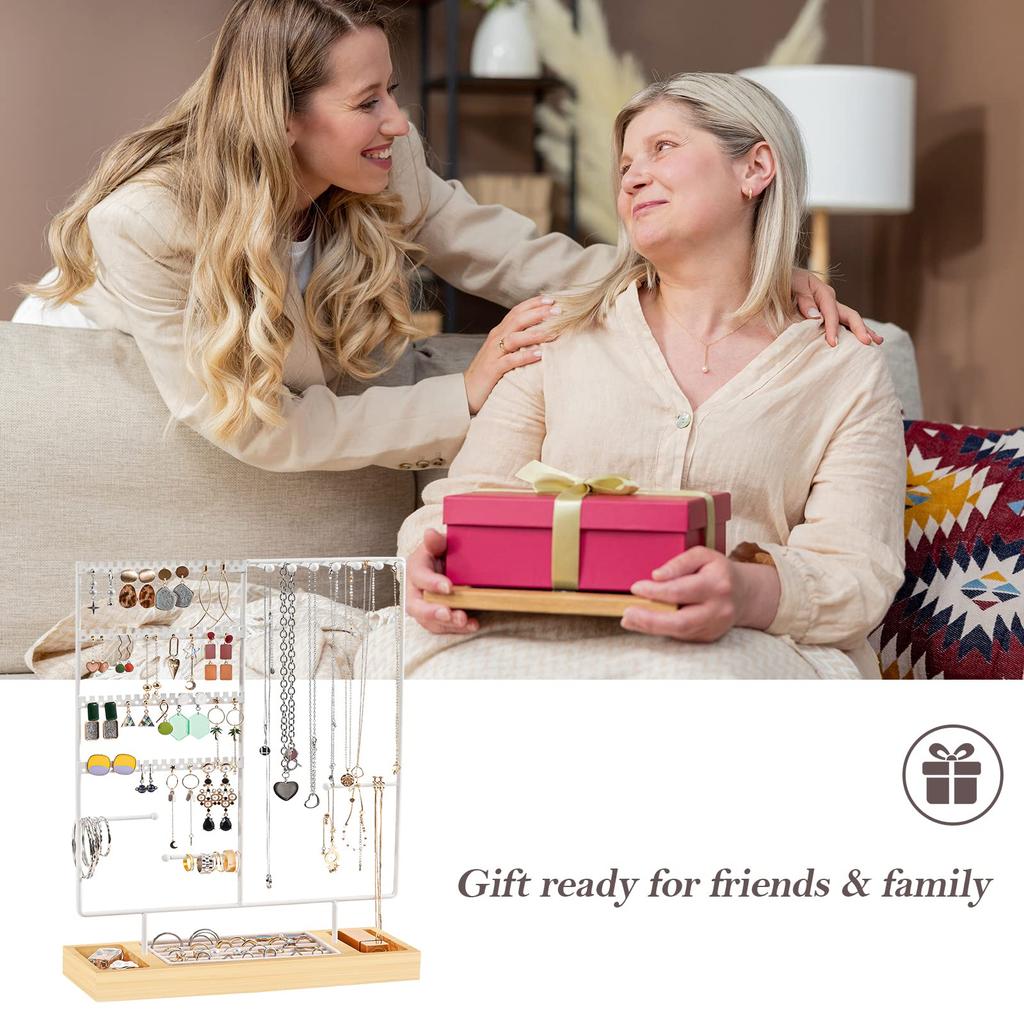 ProCase Accessory Stand Jewelry Stand with 72 Hooks Earring Holder Necklace Storage Display Storage Ring Necklace Earrings White