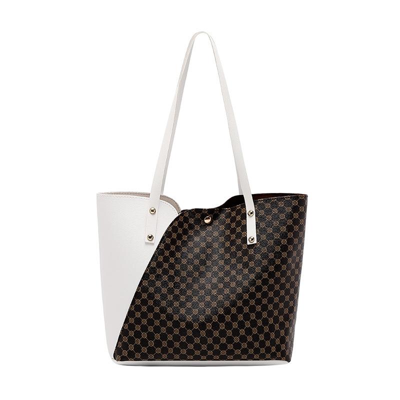 Fashion Color Blocking Hot Stamping Contrasting Handbag Shoulder Bag Shopping Bag Large Capacity Tote Bag