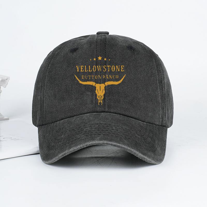 MLFO Adjustable vintage baseball cap featuring the Yellowstone Dutton Ranch designantique black finish unisex casual style