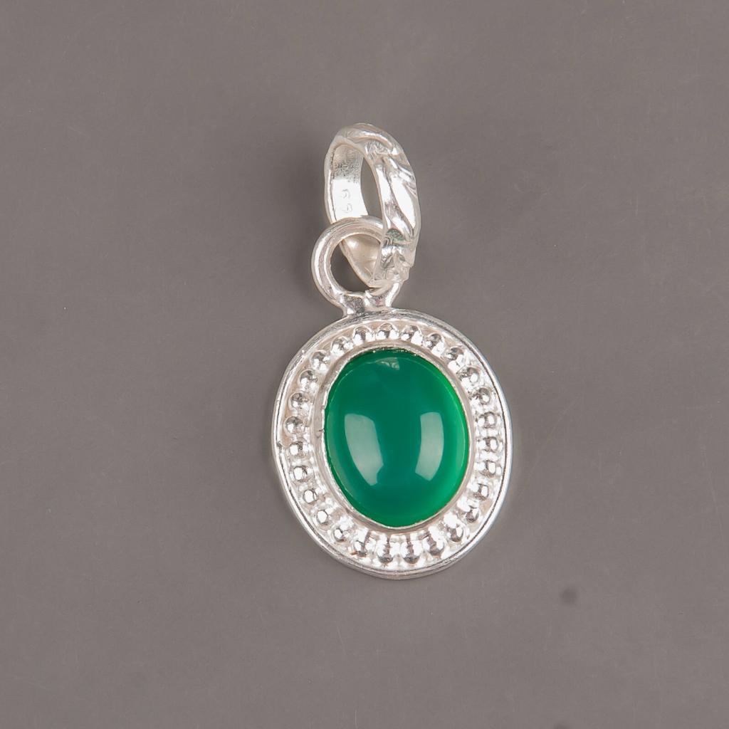Green Onyx Cab Gemstone 925 Sterling Silver Handcrafted Jewelry Pendant 1.20" PP-7-32