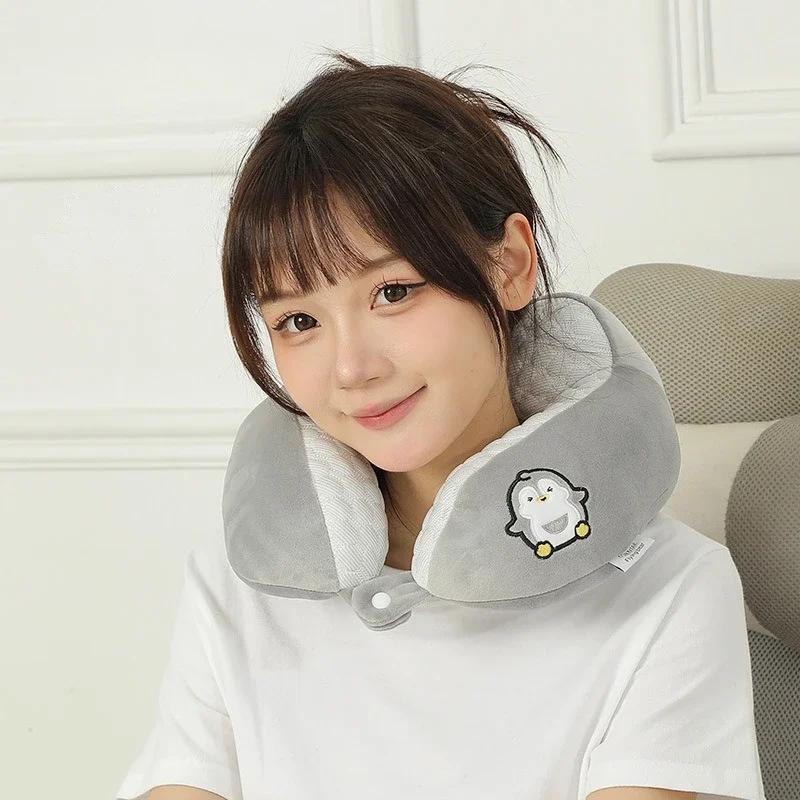 Car Cooling Ice Bean Cartoon U-shaped Pillow Portable Airplane Pillow for Outdoor Travel Hump Neck Pillow for Office Napping