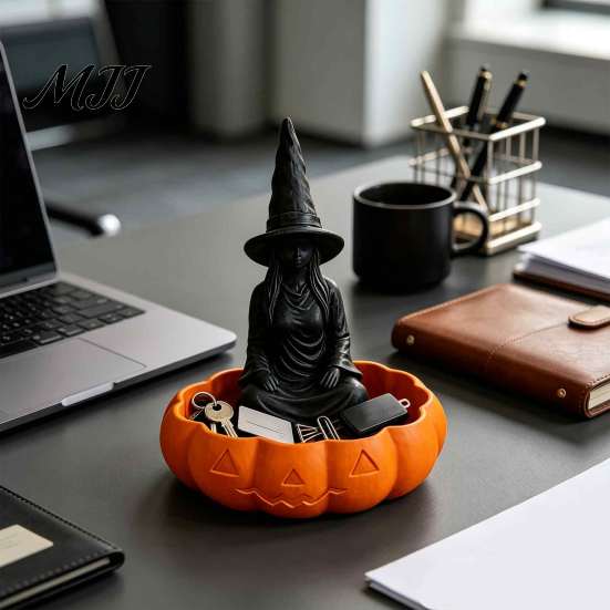 Gothic Witch Trinket Dish Halloween Jewelry Dish, Desktop Small Plastic Storage Box for Keys Tray Rings Home Office Decor Sundries Holder Women
