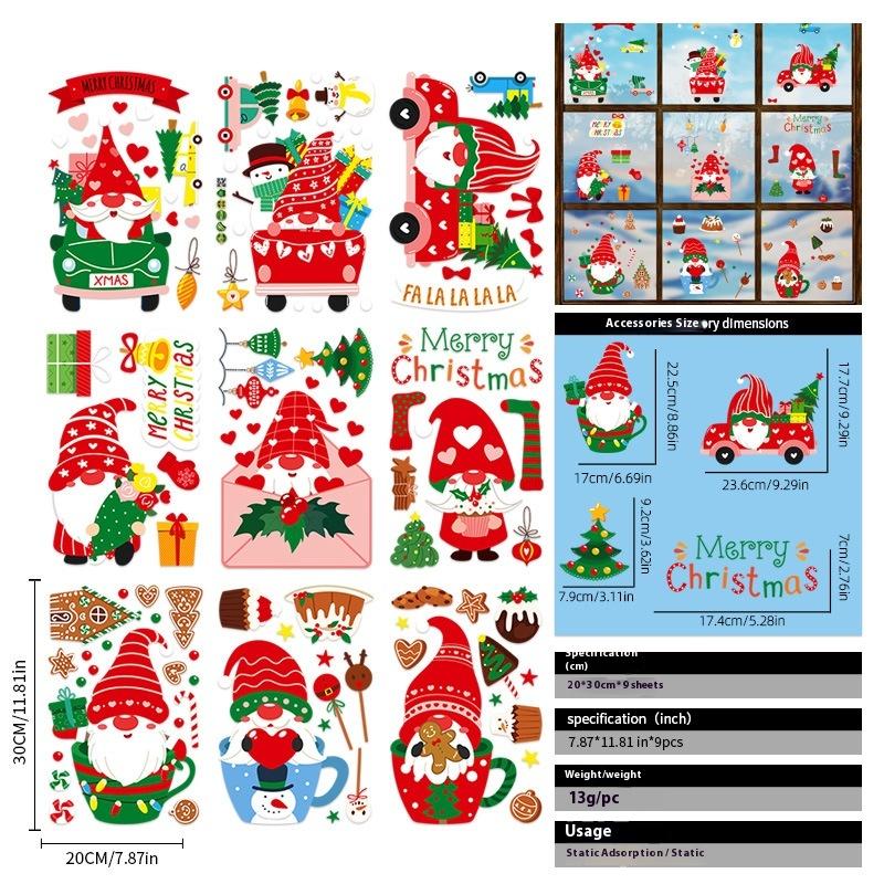 Santa Claus Christmas Ornaments Static Stickers Window Grilles Scene Arrangement Glass Doors Stickers Windows