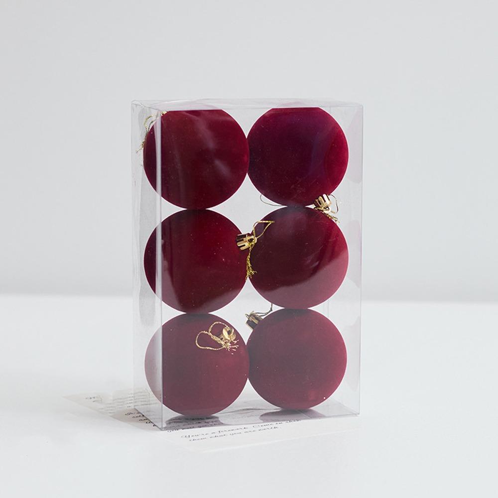 Glitter Flocked Christmas Balls Pendant Wine Red Merry Christmas Decor  Home New Year Decor