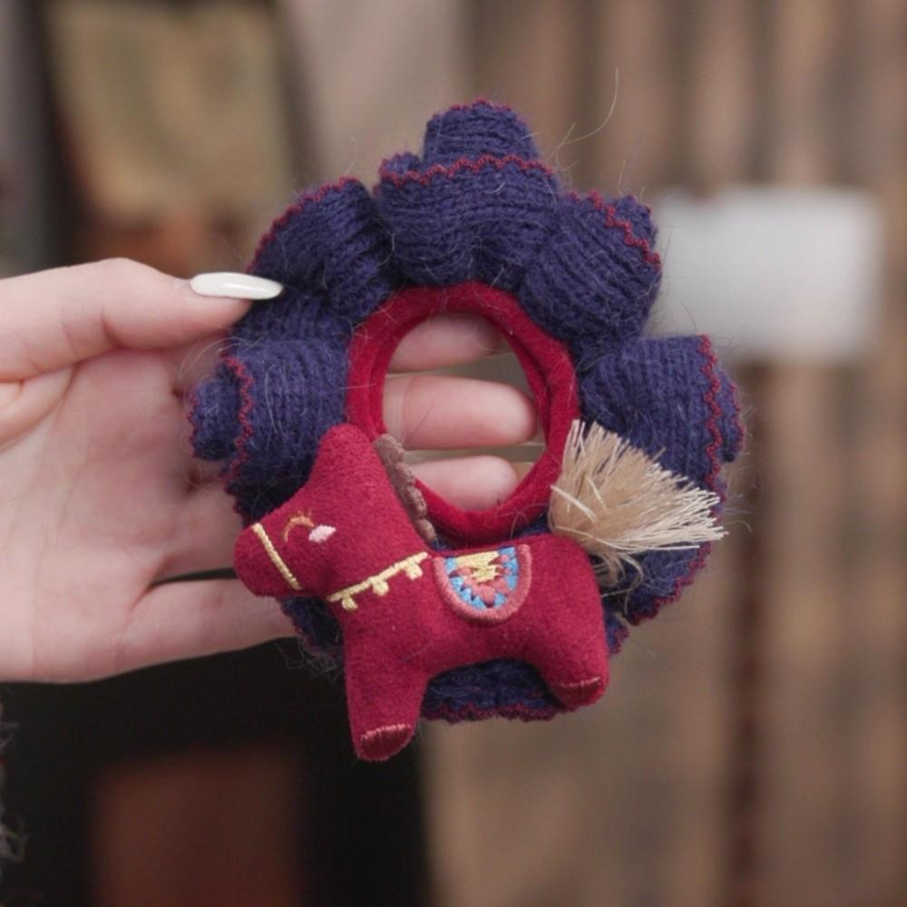 Large Intestine Circle Knitted Hair Ring Embroidered Horse Scrunchie Hair Band