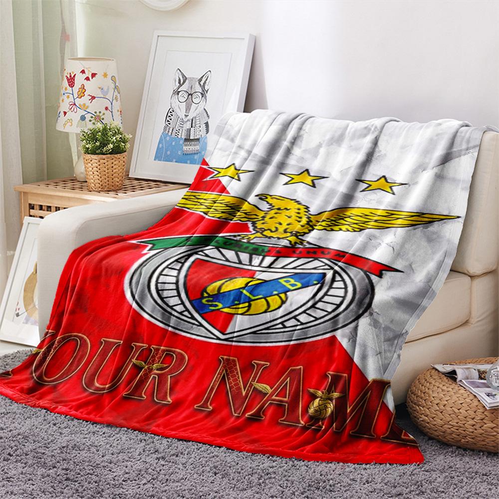 1PC Benfica Eagle Crest Custom Name Patterned Flannel Blanket Suitable For All Seasons For Home Decor Warmth And Comfort Gifts Holiday Present