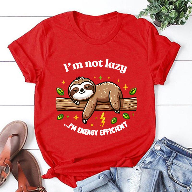 Unisex Short Sleeves Sloth I'M Not Lazy I'M Energy Efficient Print T Shirts Women Causal Harajuku Tops Funny Sloth Tops