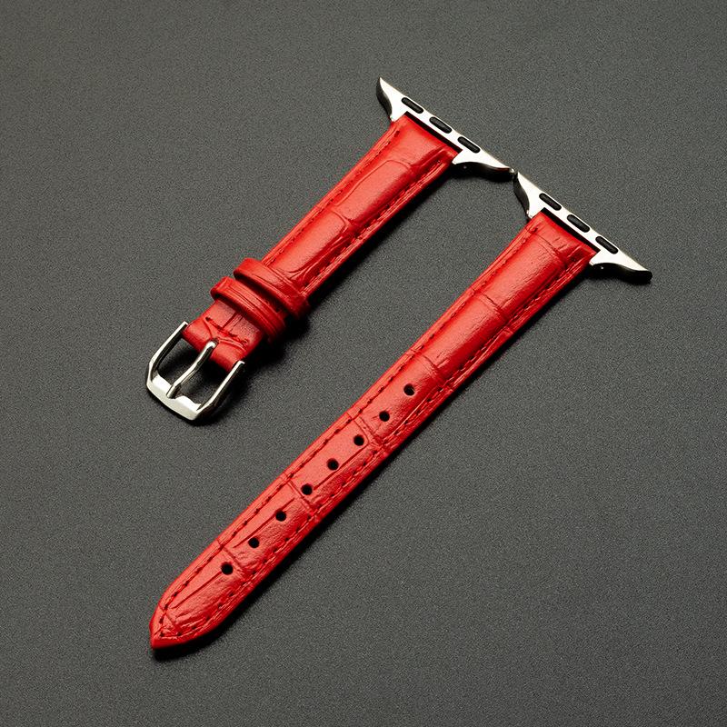 Genuine Leather Bamboo Grain Slim Apple Watch Band for Men & Women - iWatch Ultra Style