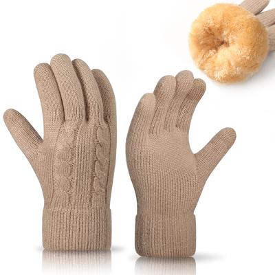 Women's Double Knitted Gloves for Winter with Fleece Thickened Cold Warm Touch Screen Gloves