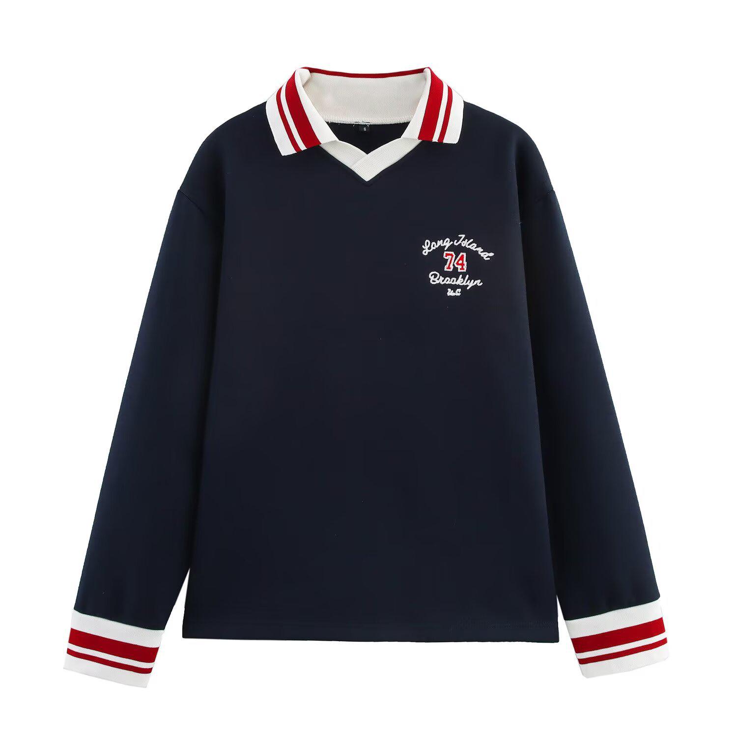 

Весна 2025 Женская вышитая рубашка ПОЛО в европейском и американском стиле, толстовка и повседневные брюки 1131338 1131339 M