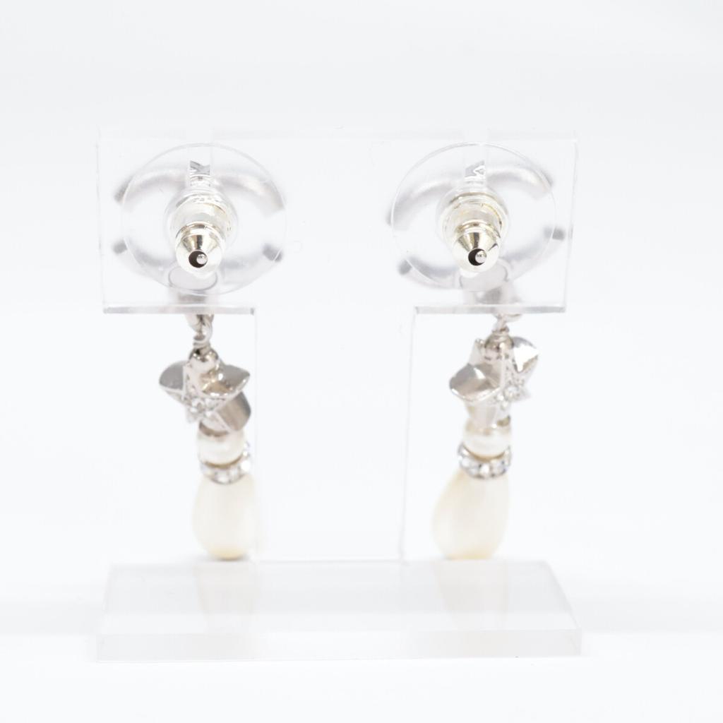 CHANEL C25 CC Logos Star Rhinestone Drop Pearl earring SVHardwareUsed