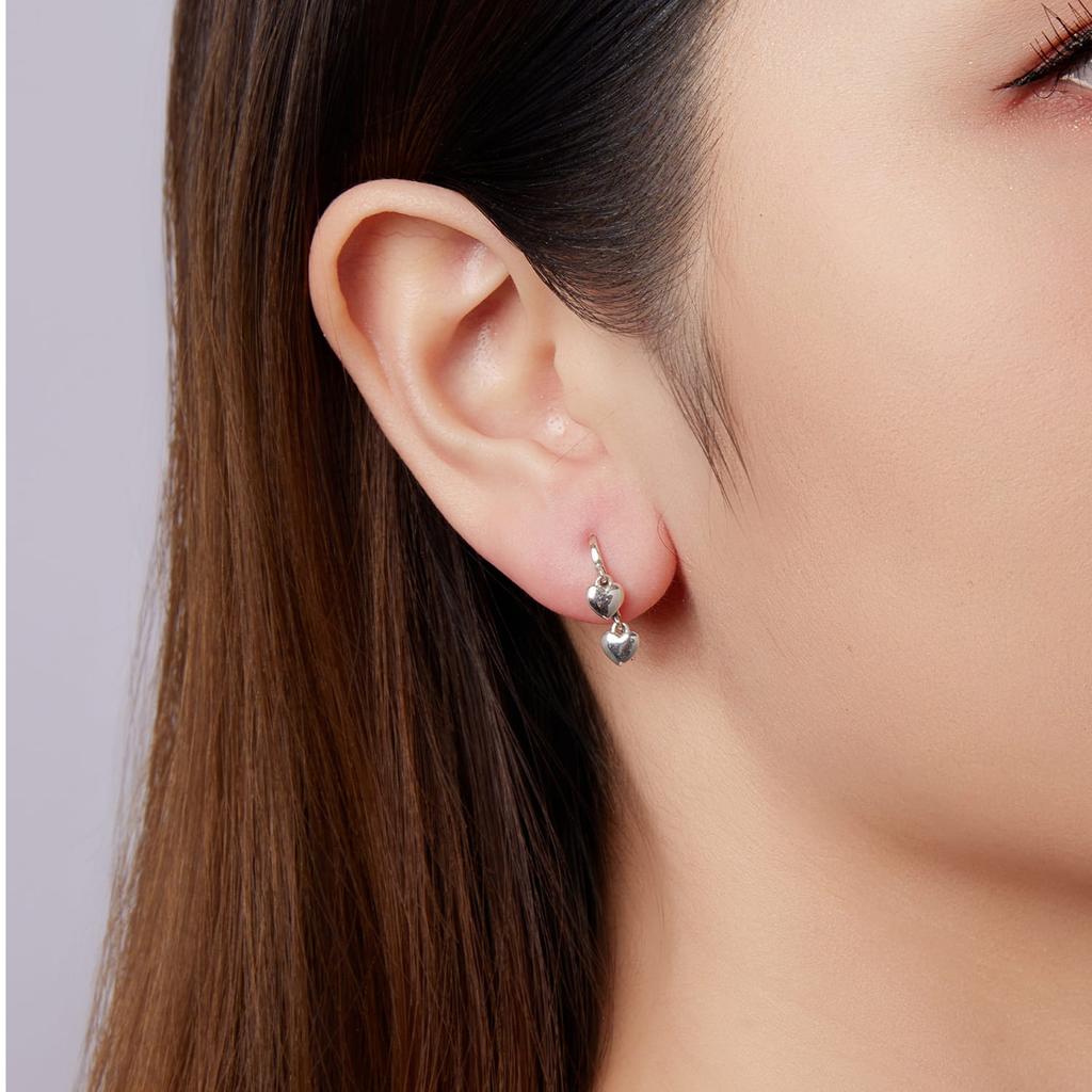 Silver double hanging HEART earrings with open hooks