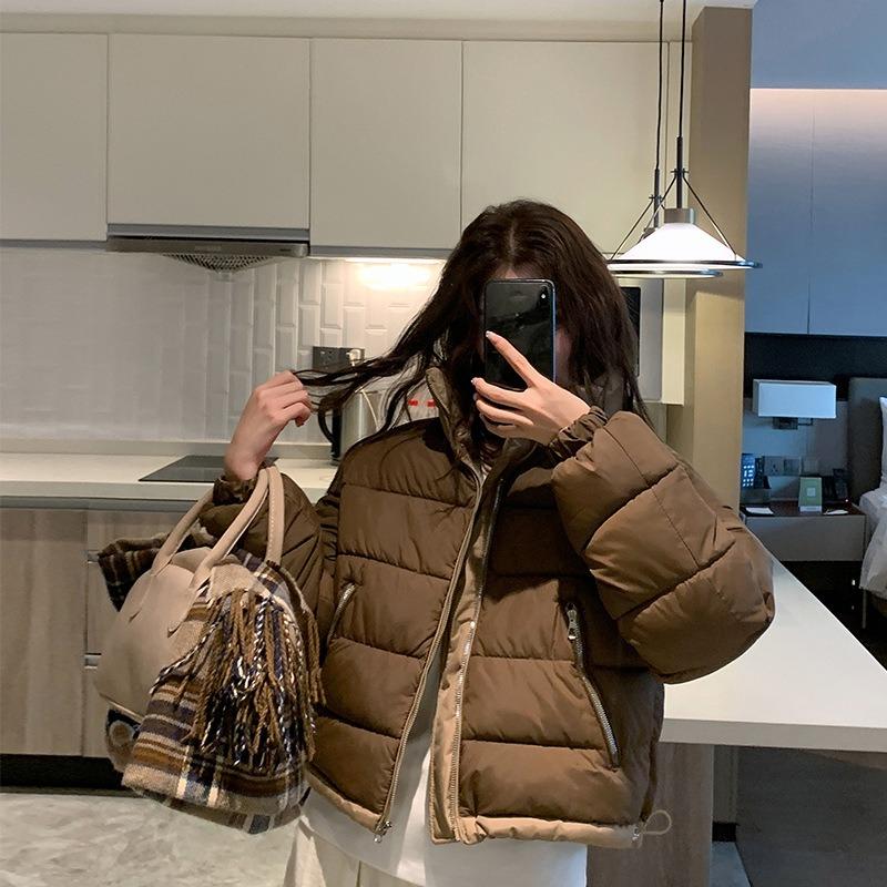 

Double-sided autumn and winter women s solid-color cotton-padded jacket, simple women s down cotton-padded jacket XL темно-коричневого