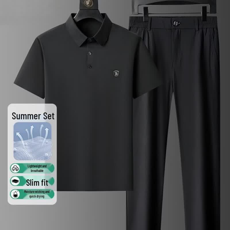 Hengyuanxiang Men's Dad Style Summer Sports Two-Piece Set