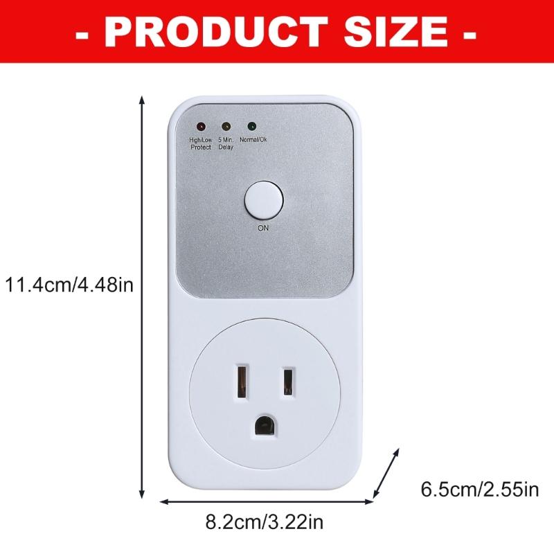Small Outlet Protector Voltage Fluctuation Monitoring Auto Power Cuts Included ABS Suitable for US Refrigerators