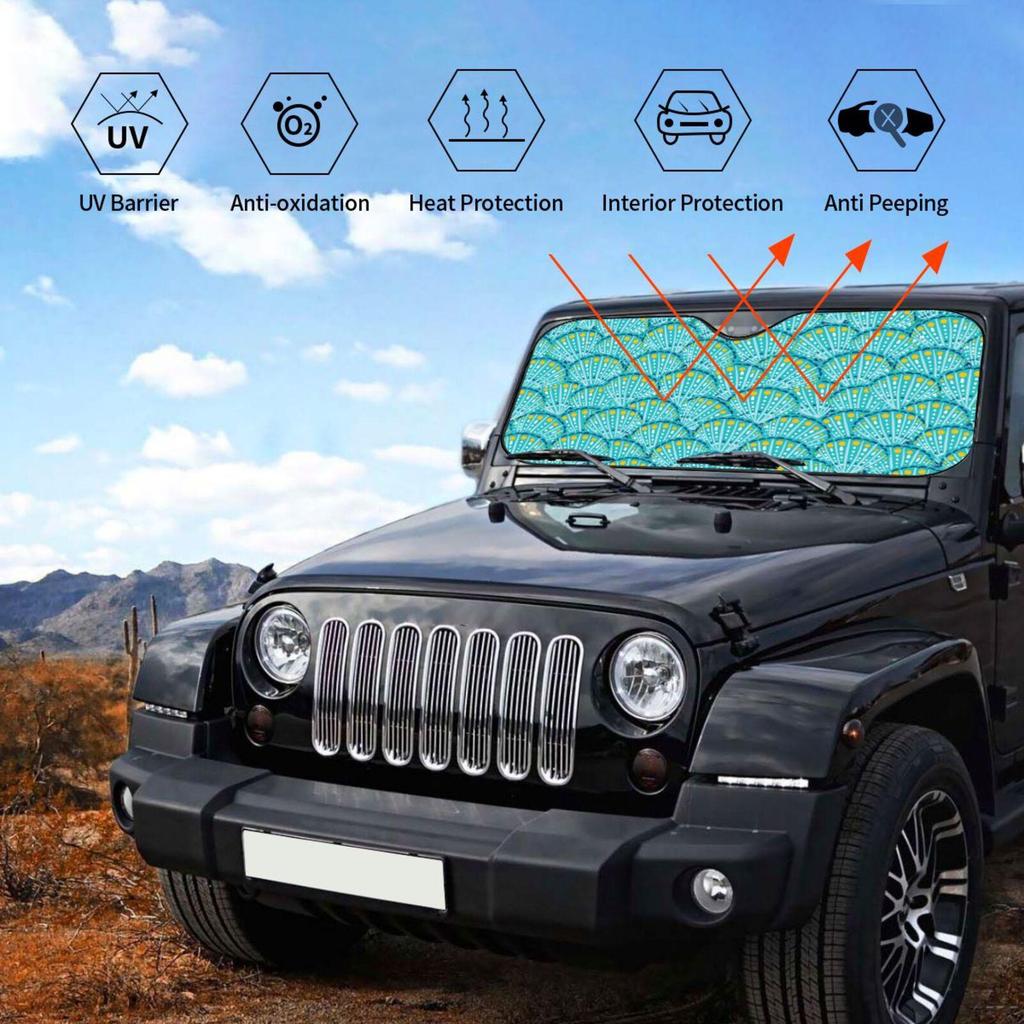 Ocean Shell Car Windshield Sunshade with Suction Cups, Heat Insulation and Blackout Design