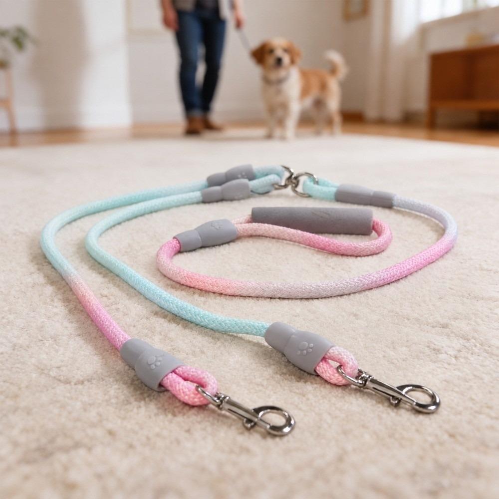 1.2cmx0.8M+1.0cmx0.6M Multi Colors Double Dog Leash Lightweight Dual Pet Leash Outdoor Travel