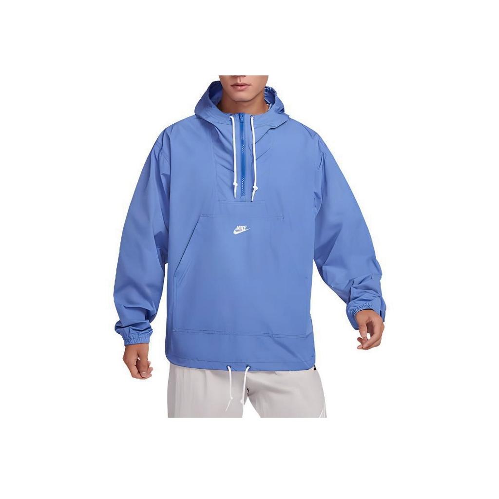 Nike Club Marina Logo Print Solid Color Hooded Pullover Jacket Men Jackets Royal-Blue FN3893-480