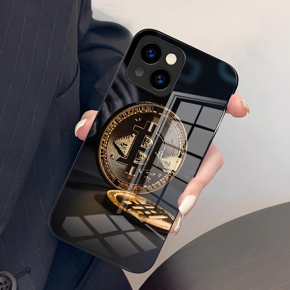 

Розкішний чохол для телефону Bitcoin для iPhone 17 Pro Max 15 Pro 16 14 Plus 12 13 Mini 11 Pro Ударостійка скляна кришка iPhone12 Pro